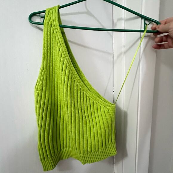 Zara Green ASYMMETRIC RIBBED KNIT TOP Size Medium - Picture 8 of 9